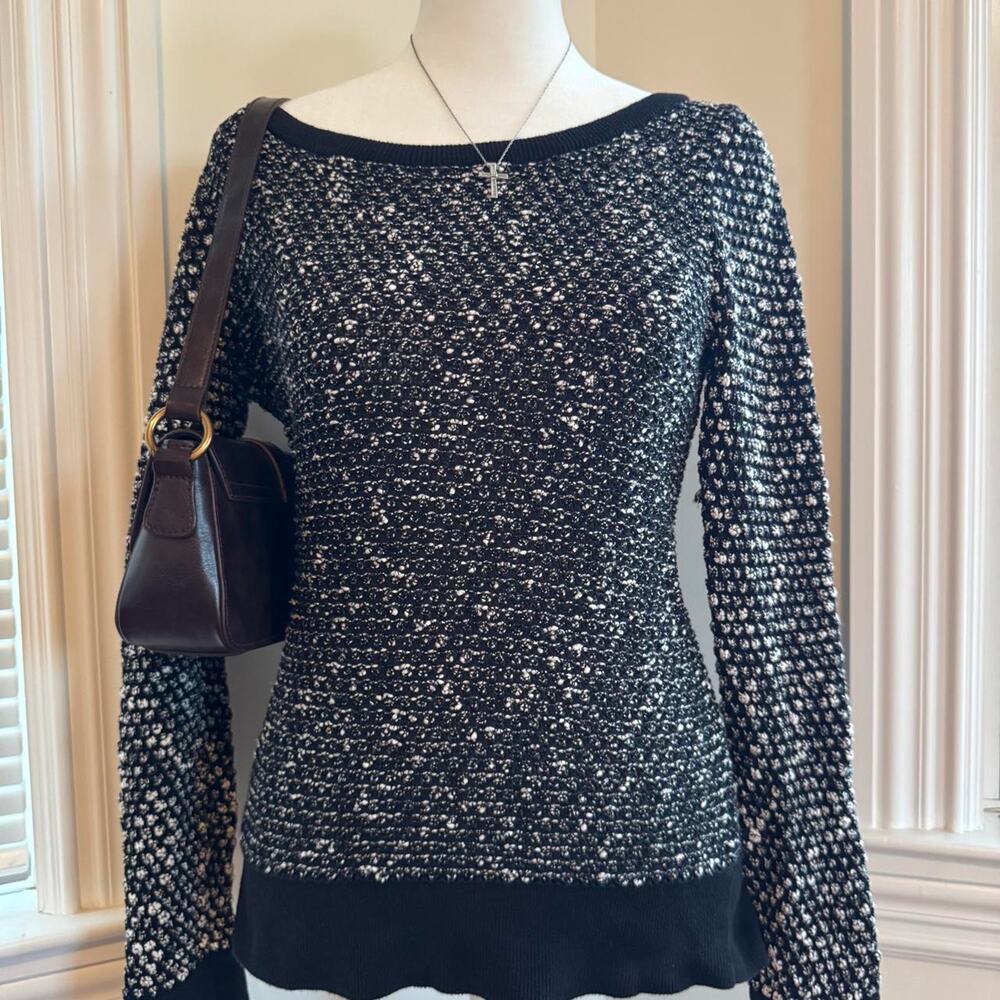 Loft black and white sweater with black & white speckled pattern